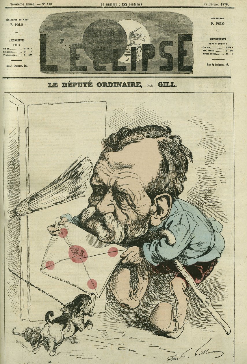 Alphonse-Auguste Duchesne de Gillevoisin, Marquis de Conegliano, Besancon Vekili. Gill'in 27 Şubat tarihli “” L'Eclipse”” kapağı by Andre Gill