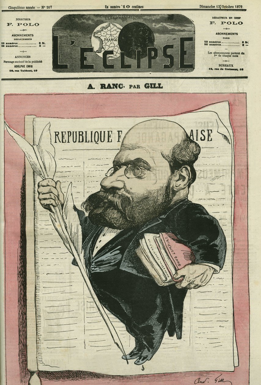 Arthur Ranc (1831-1908), Fransız gazeteci ve politikacı. 13 Ekim Gill
