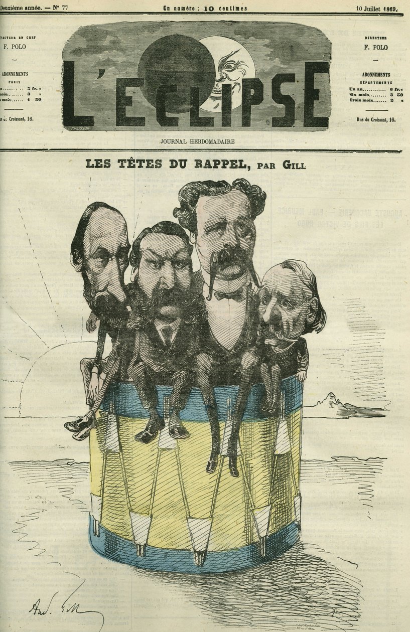 Auguste Vacquerie (1819-1895), Victor Hugo (1802-1885), Charles Hugo (1826-1871) ve Paul Meurice (1818-1905), Fransız edebiyatçılar. Gill