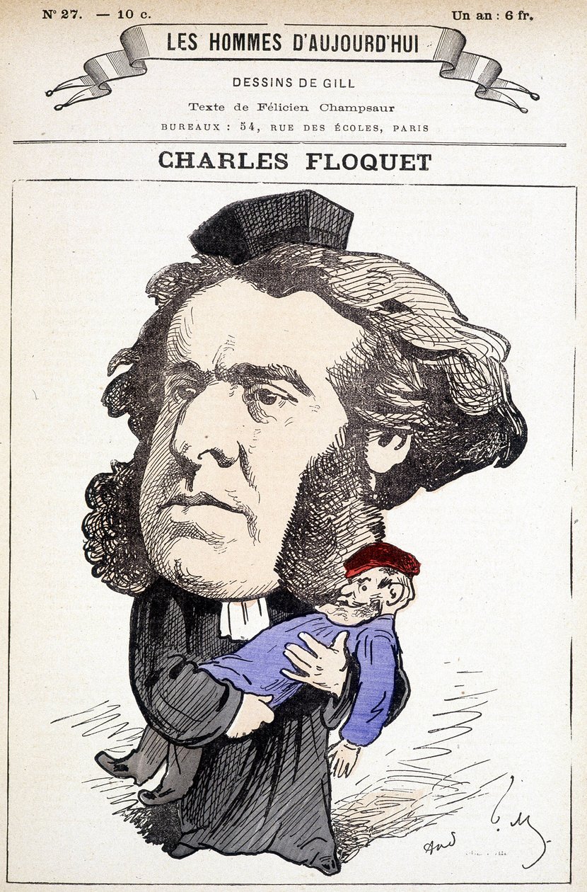 Charles Floquet (1828-1896), avukat ve 1888-1889 yılları arasında Konsey başkanı tarafından çizilen karikatür. Fikirleriyle savaştığı General Boulanger