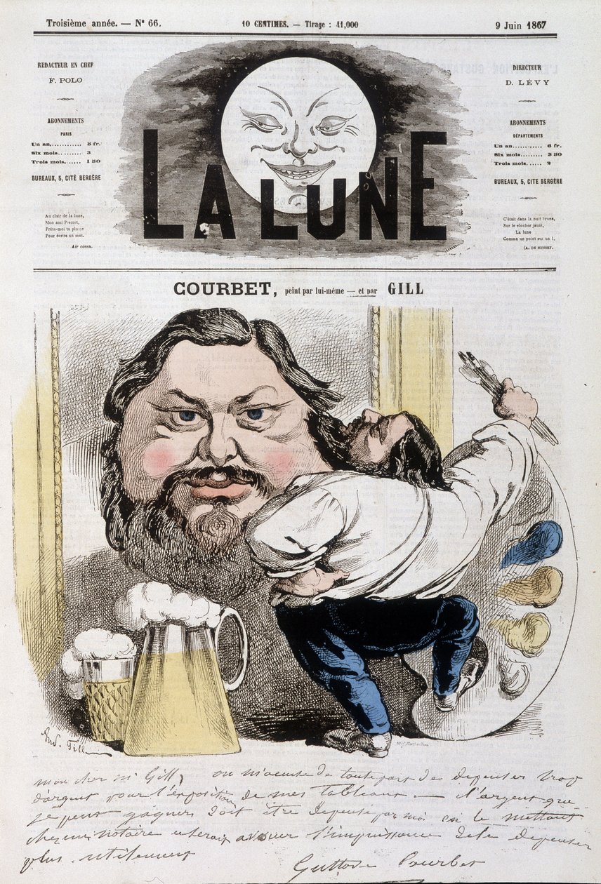 Gustave Courbet tarafından çizilen karikatür - 09/06/1867 tarihli “” La Lune” da Andre Gill (1840-1885) tarafından çizilen illüstrasyon by Andre Gill