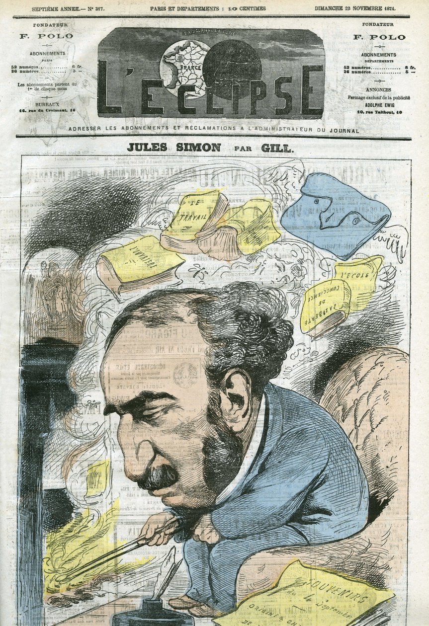 Karikatür Jules Simon (1814-1896), politikacı, felsefe tarihçisi, filozof, Fransız deneme yazarı. 22 Kasım Gill