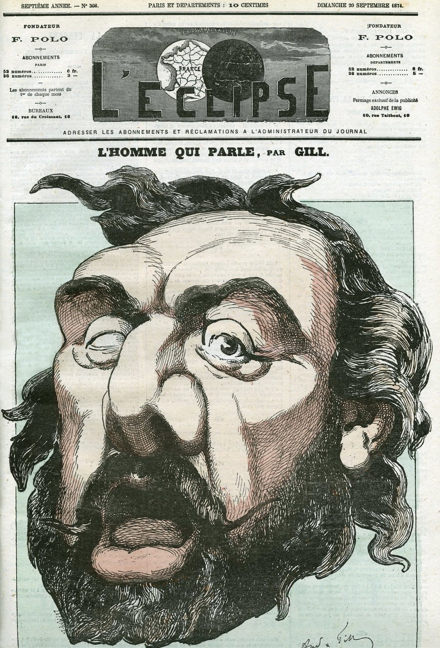"Konuşan Adam" karikatürü, Leon Gambetta (1838-1882), Fransız politikacı. Gill