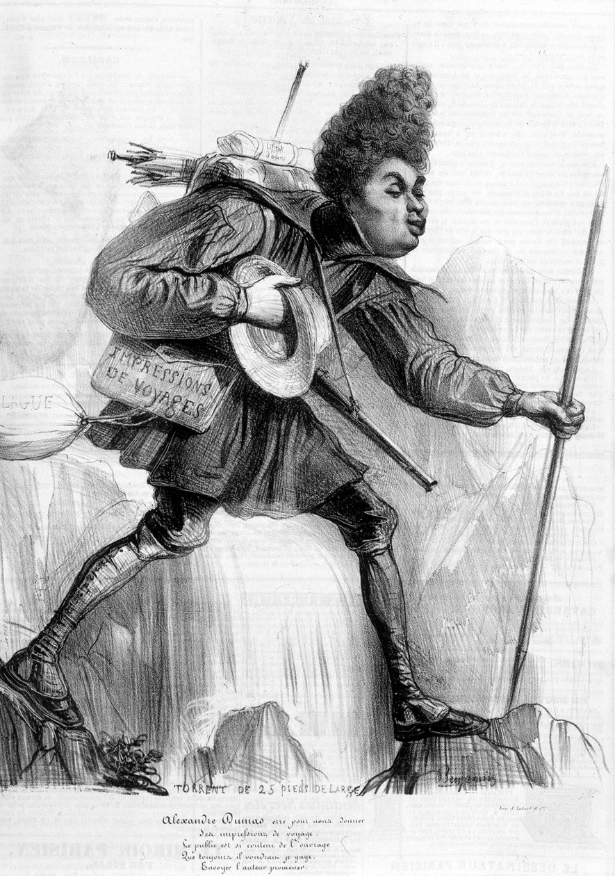 Alexandre Dumas Pere üzerine mizahi çizim - “” Charivari””de, 1840 dolaylarında. by Andre Gill