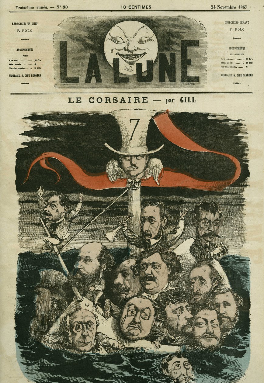 “Le Corsaire” gazetesinin ve köşe yazarlarının illüstrasyonu. Gill