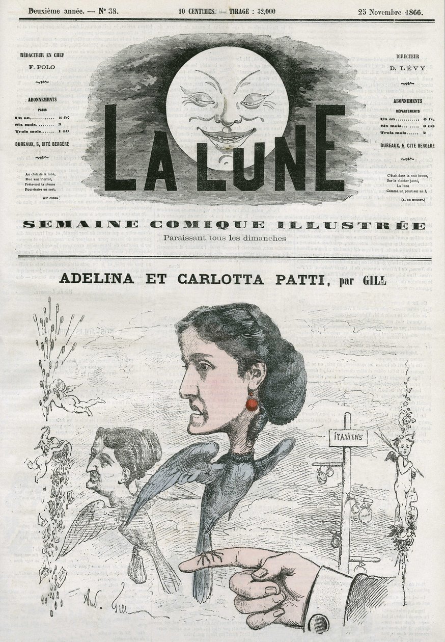 Adelina (1843-1919) ve Carlotta Patti (1835-1889), İtalyan opera sanatçılarının portresi. Gill