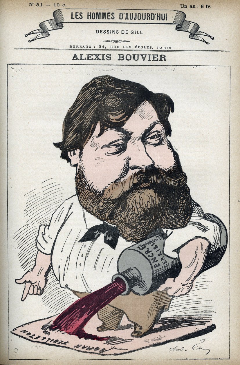 Alexis Bouvier (1836-1892), Fransız popüler romancı ve oyun yazarı portresi. Gill, Paris tarafından karikatür. by Andre Gill