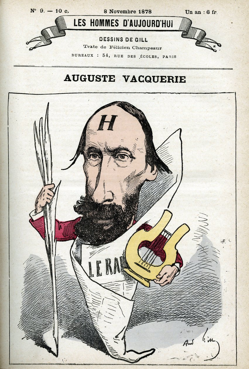 Auguste Vacquerie (1819-1895), Fransız şair, oyun yazarı ve gazeteci portresi. Gill, Paris tarafından karikatür. by Andre Gill