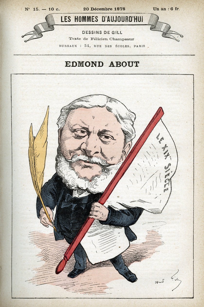 Portresi Edmond About (1828-1885), Fransız romancı, oyun yazarı ve sanat eleştirmeni. Gill, Paris tarafından karikatür. by Andre Gill