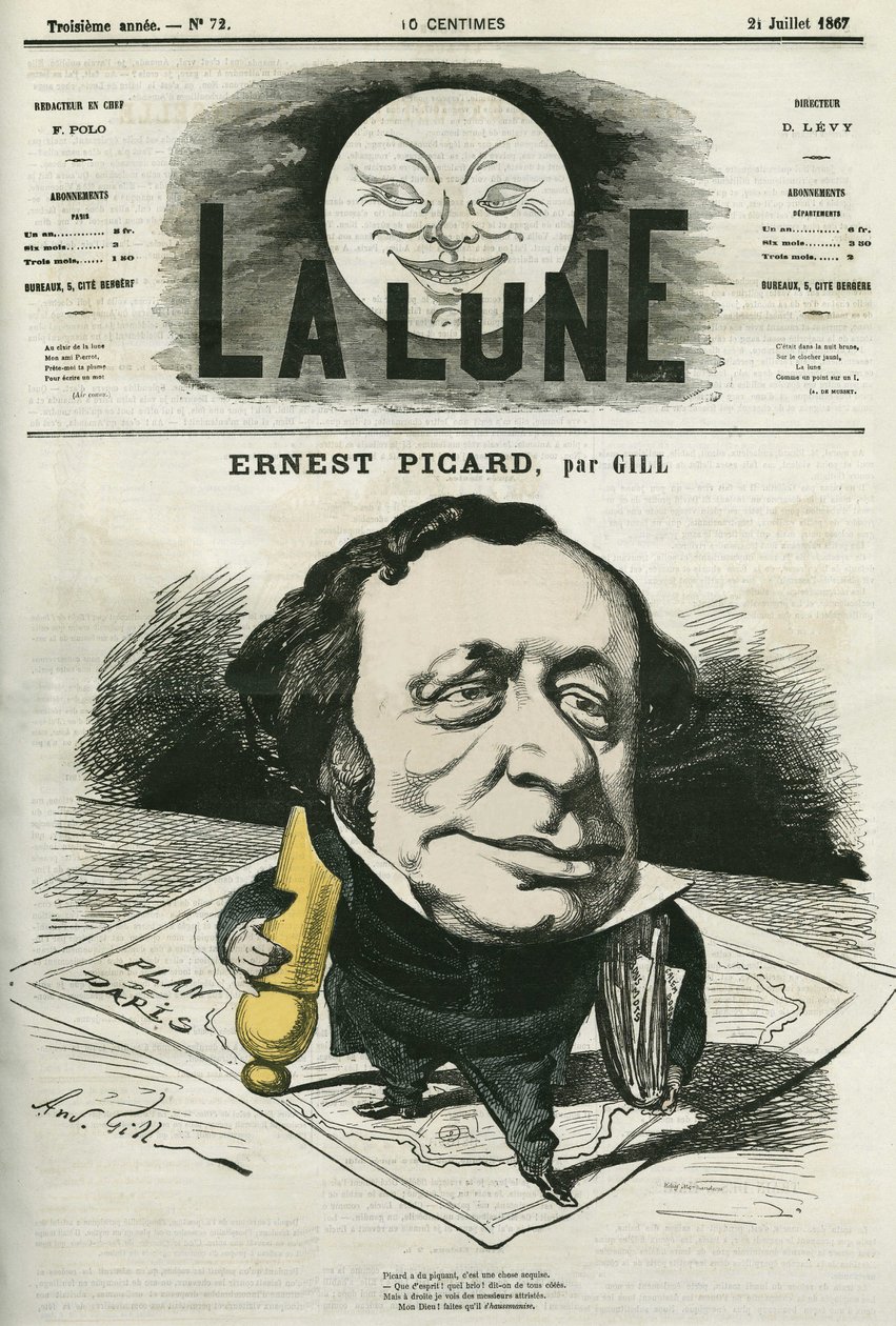 Fransız gazeteci ve avukat Ernest Picard'ın (1821-1877) portresi. Gill'in karikatürü, 21 Temmuz "La Lune"da by Andre Gill