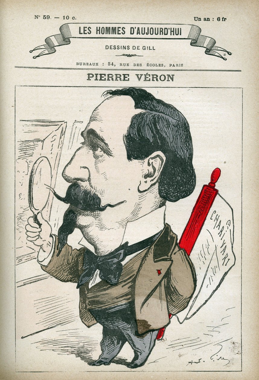 Pierre Veron (1831-1900), Fransız yazar ve şair portresi. Gill, Paris