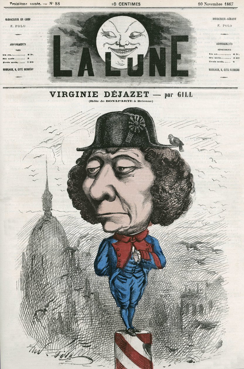 Virginie Dejazet (1798-1875), Bonaparte rolündeki Fransız aktris portresi. Gill