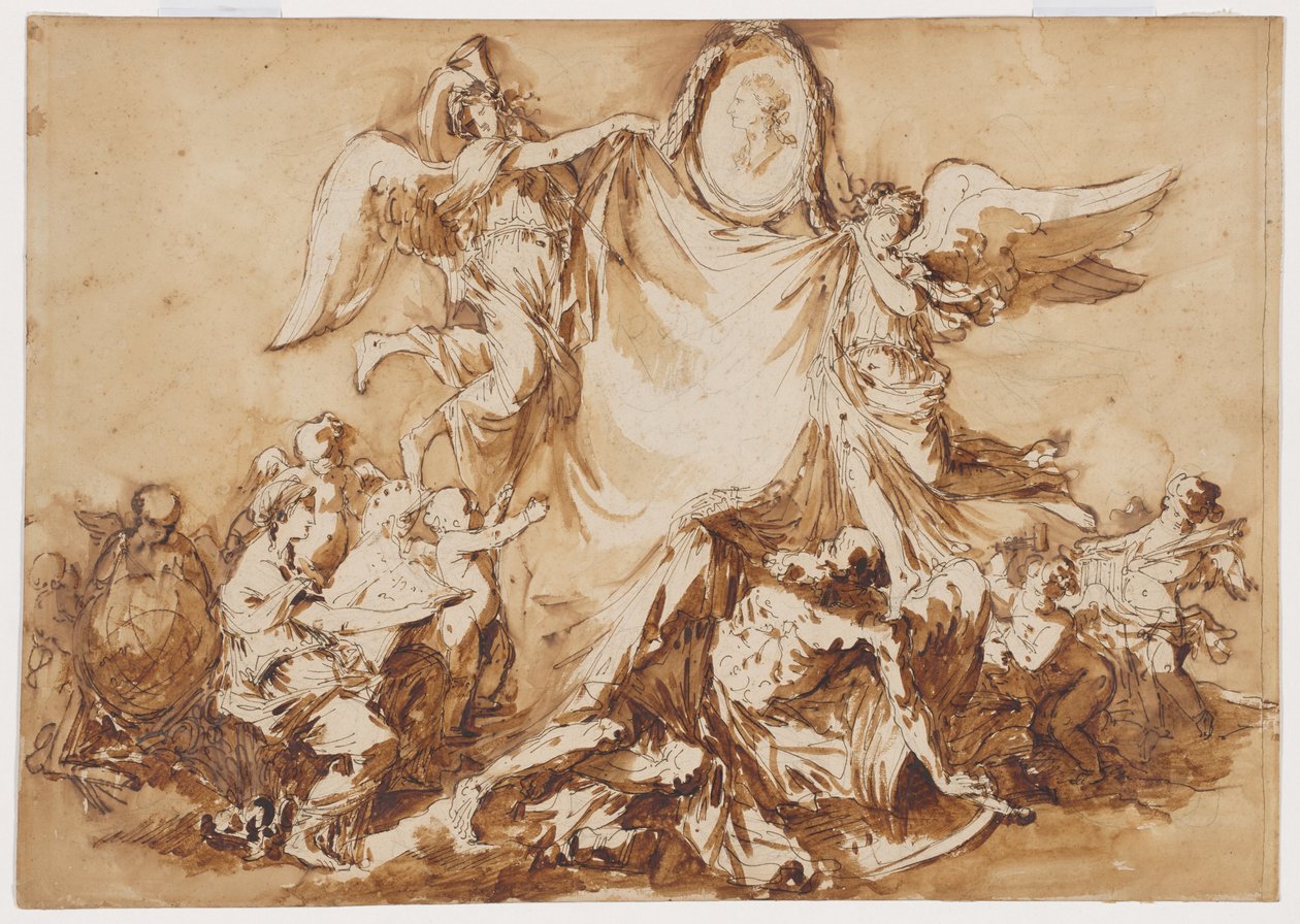 Sanatın Patronu Olarak Polonya Kralı Stanislaw August'un Madalyon Portresi Tarafından Üstlenilen Zamanı Mağlup Eden Bir Sanat Alegorisi by Andre Jean Lebrun