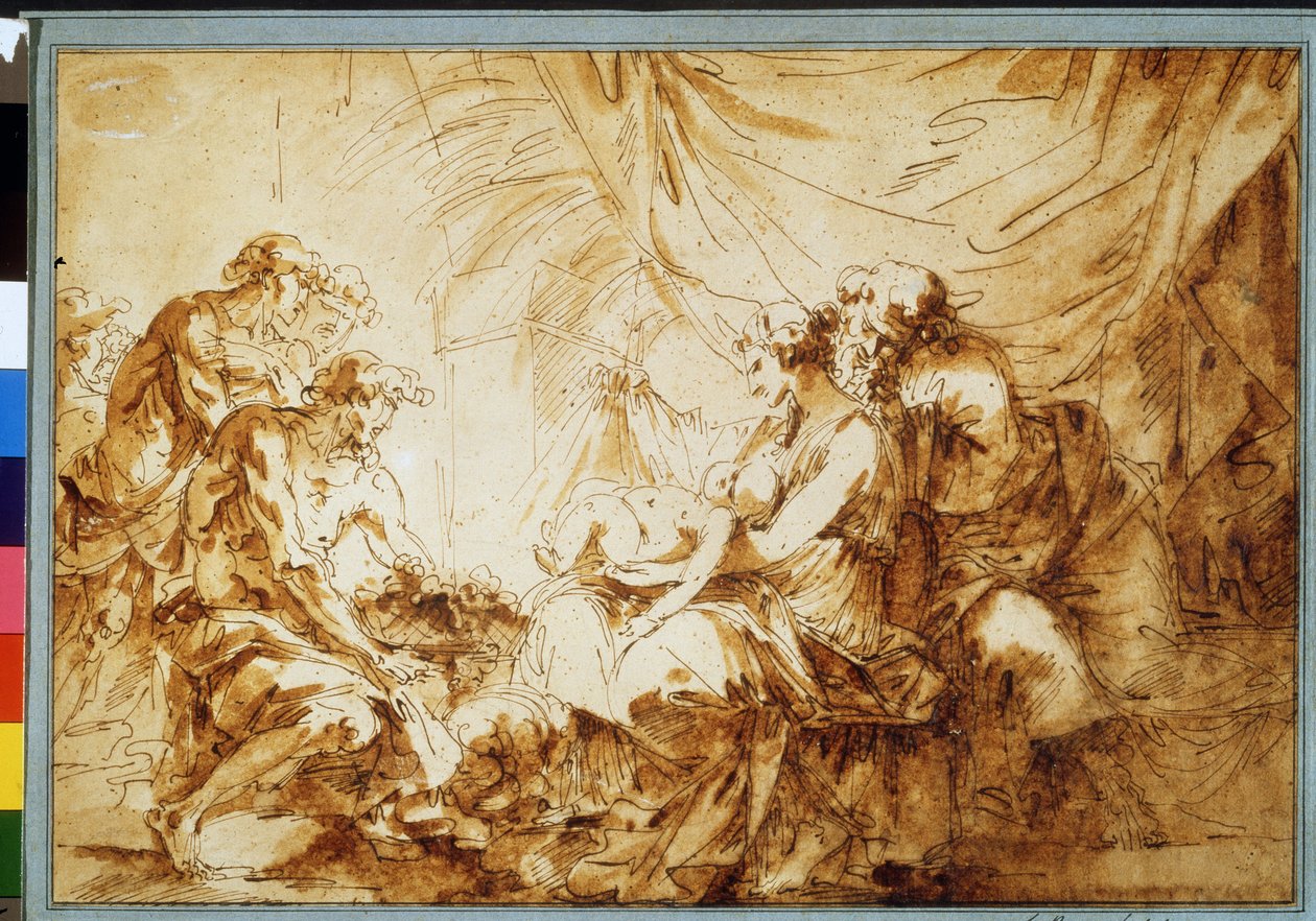 ""İsa Çocuğunun Hayranlığı" (Mesih Çocuğunun Hayranlığı) Kalem çizimi Andre Jean Le Brun (Lebrun) (1737-1811) Puşkin Müzesi, Moskova by Andre Jean Lebrun