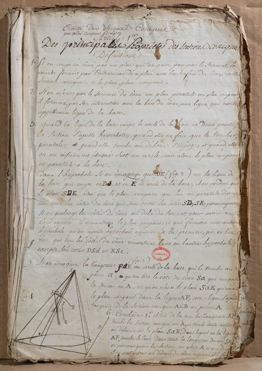 Ms 198 Sayfa, Traite des Sections Coniques, 1788 by Andre Marie Ampere