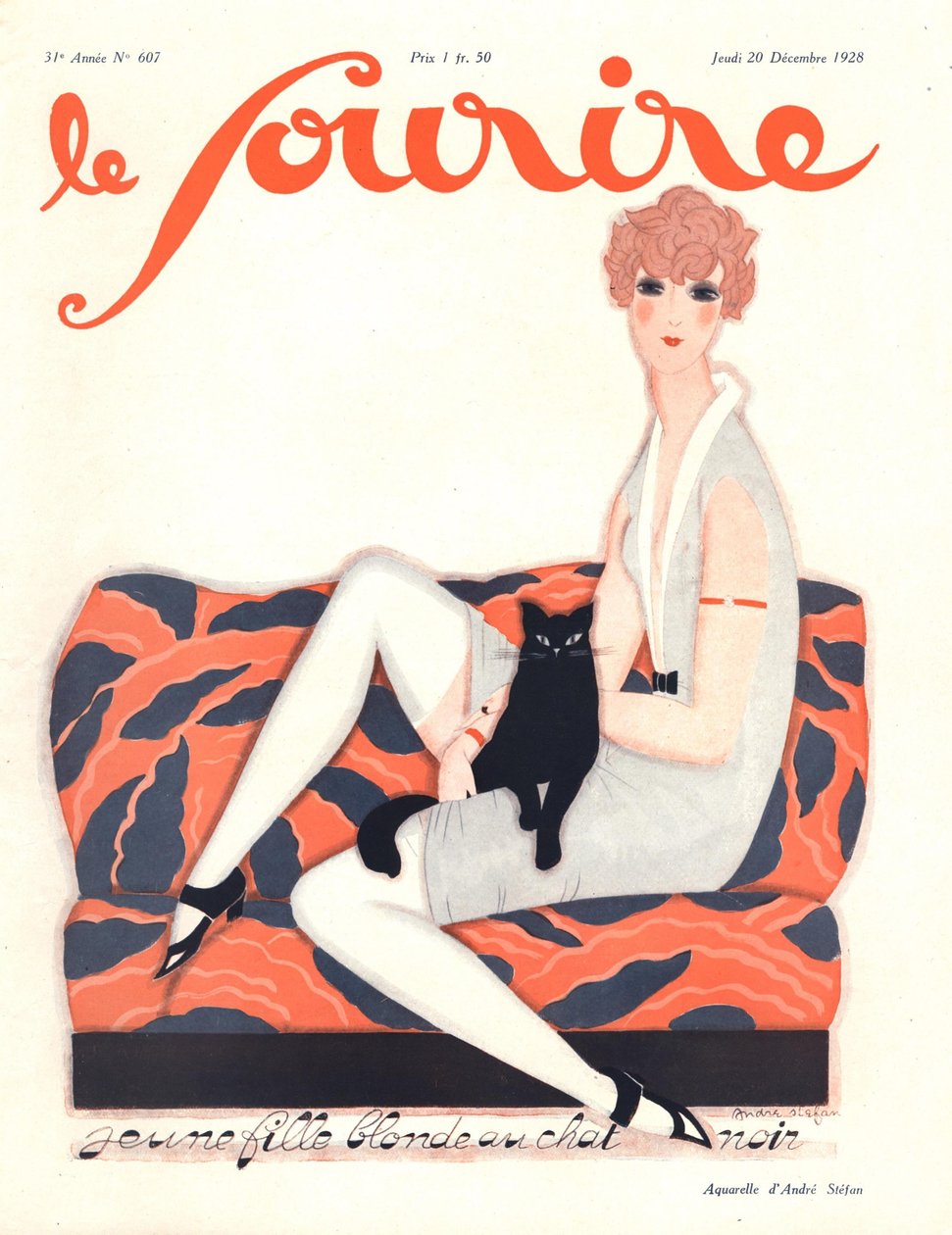 'Le Sourire' ön kapağı, Aralık 1928 (renkli lito) by Andre Stefan