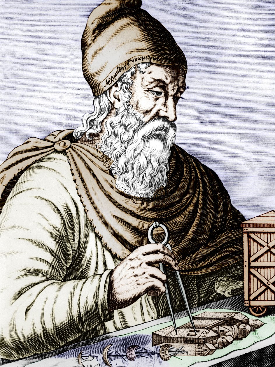Archimede (287-212 avJC), Yunan Sicilyalı fizikçi ve matematikçi, gravür renkli belge by Andre Thevet