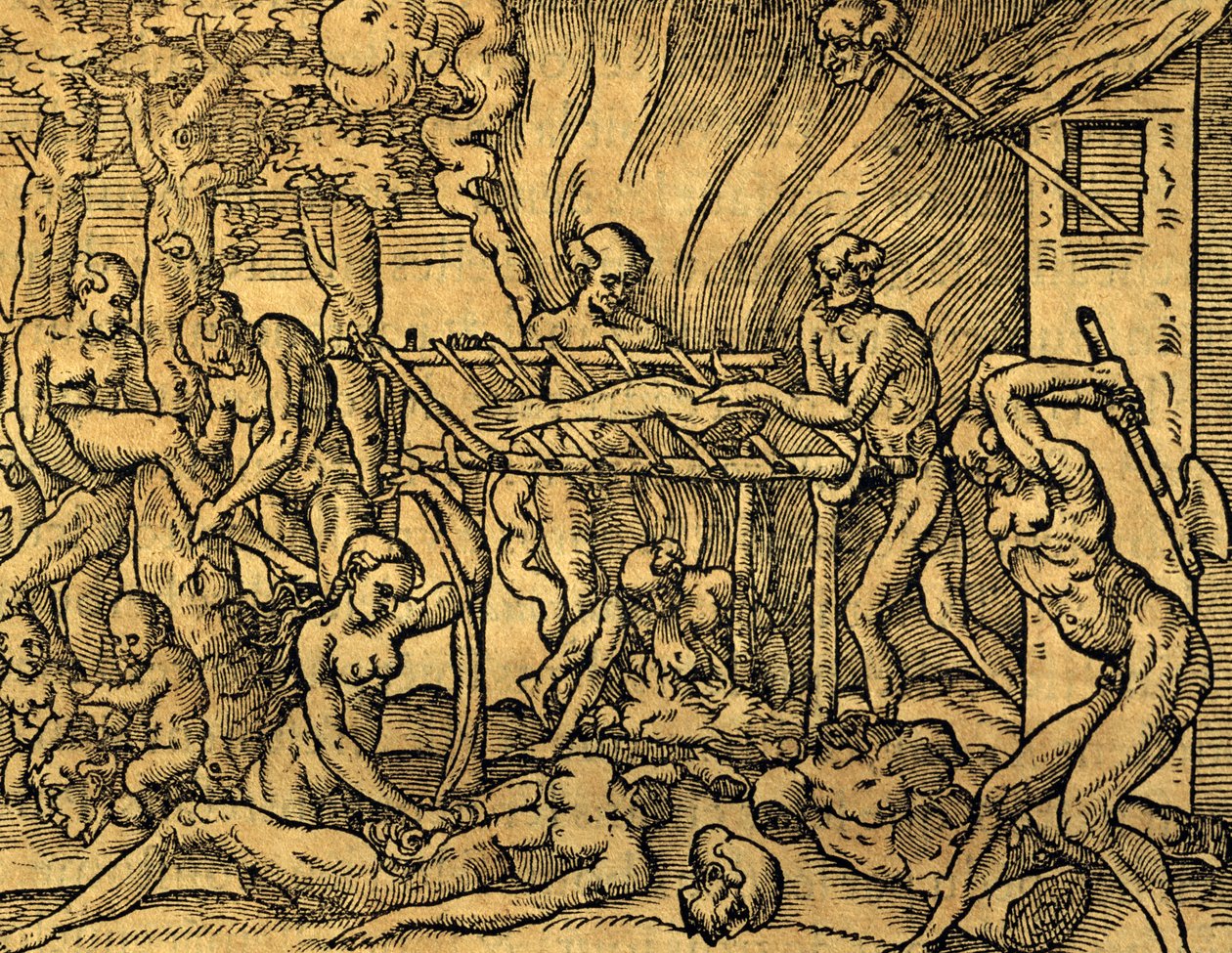Brezilya'daki Tupinamba yamyam kabilesi, Les singularitez de la France antarktika'dan gravür, Andre' Thevet (1504-1592), Paris by Andre Thevet