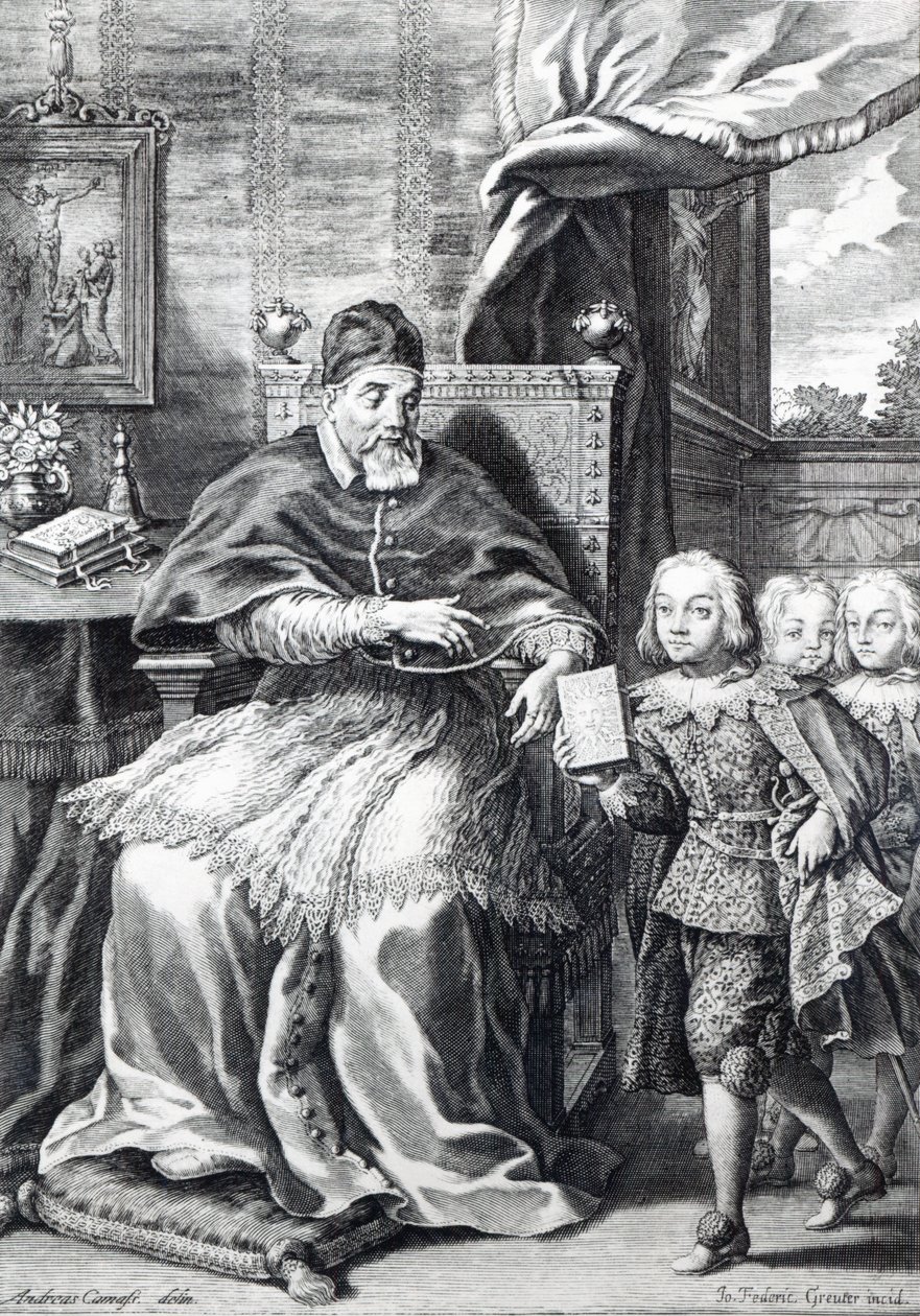 Johann Friedrich Greuter tarafından kazınmış Papa Urban VIII, yeğenleriyle birlikte by Andrea Camassei