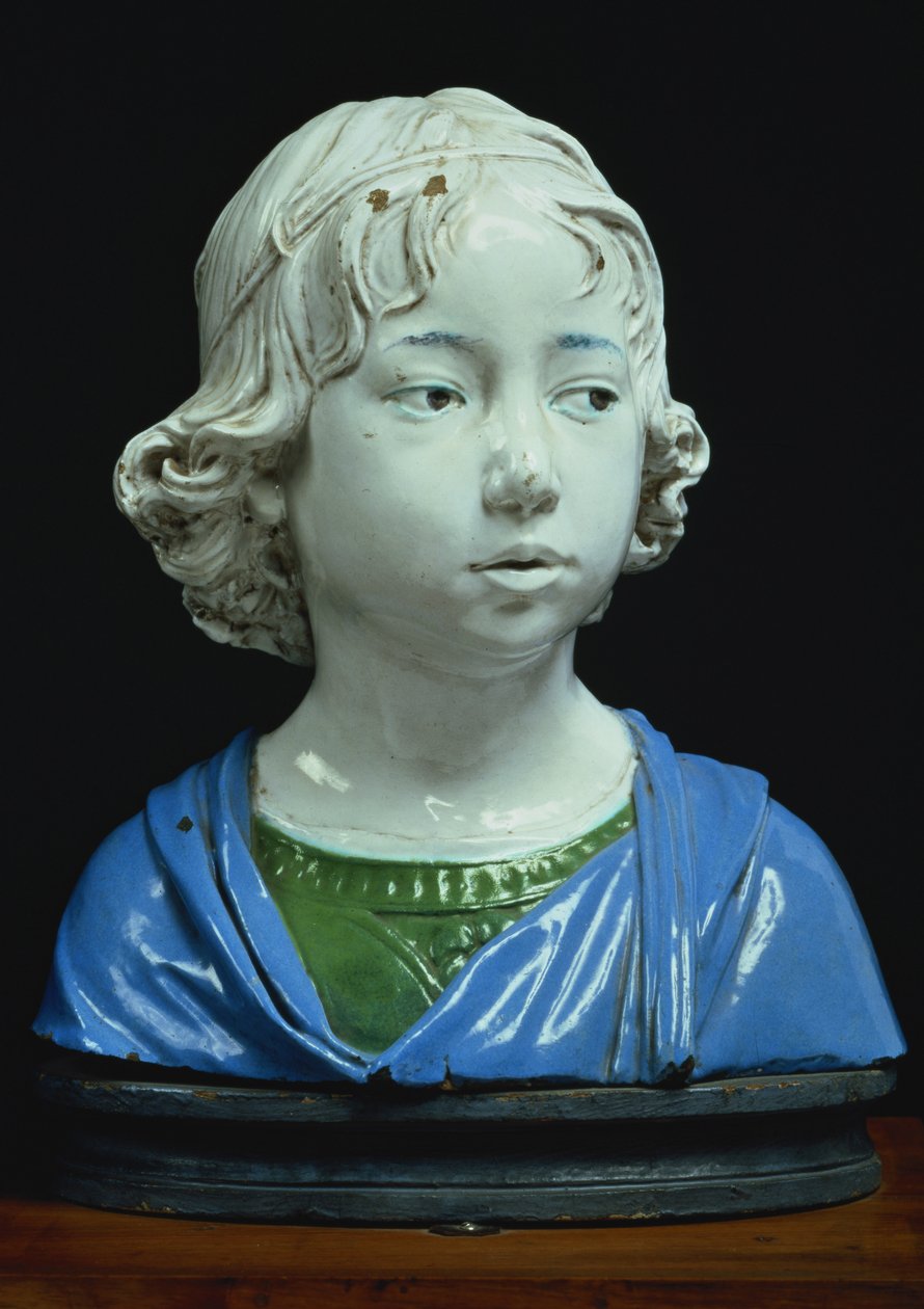 Genç bir çocuğun büstü (sırlı pişmiş toprak) by Andrea Della Robbia