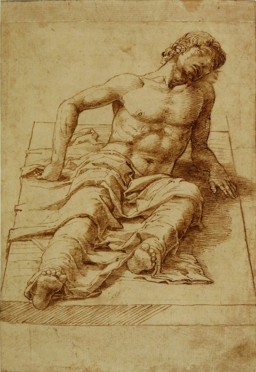 Bir taş levha üzerinde yatan adam by Andrea Mantegna