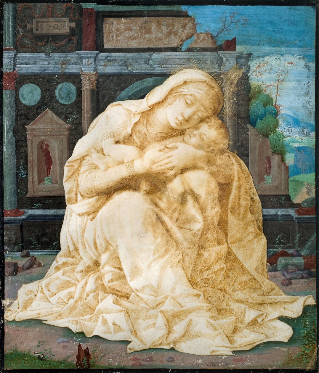 Madonna ve Çocuk antik kalıntılara karşı by Andrea Mantegna