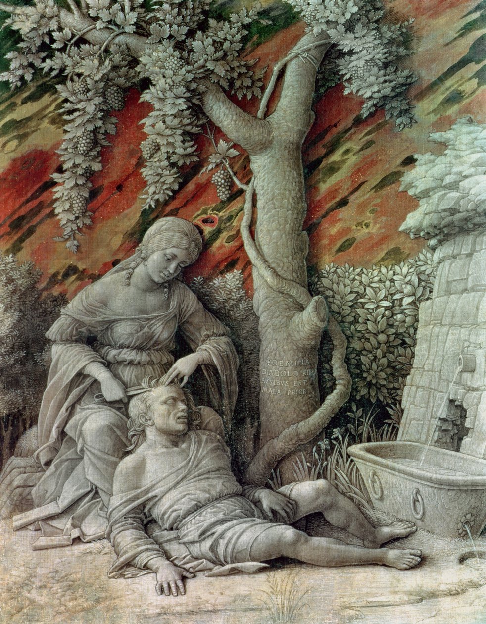 Samson ve Delilah, c.1500 (keten üzerine tutkal boyutu) by Andrea Mantegna