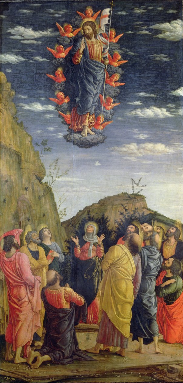 The Ascension, left hand panel from the Altarpiece, c.1466 (tempera on panel) (see also 50042) by Andrea Mantegna