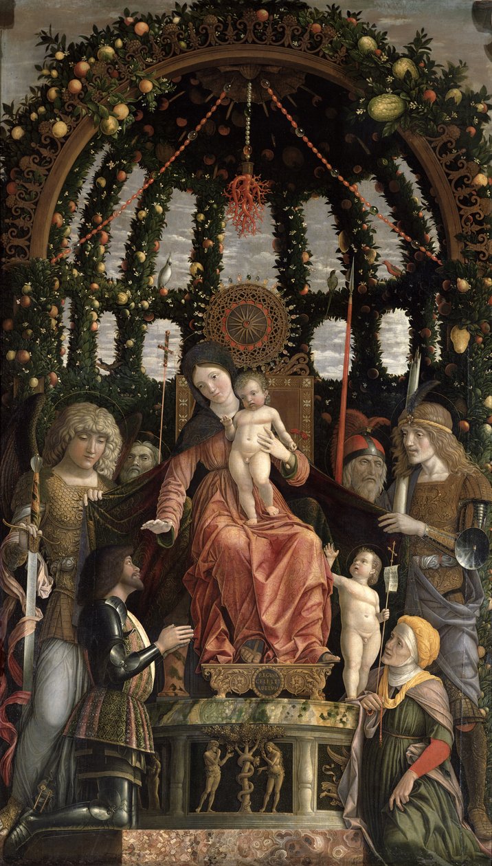 Zafer Bakiresi veya Madonna ve Altı Aziz ile Enthroned ve Gian-Francesco II Gonzaga tarafından tapılan Çocuk, 1495