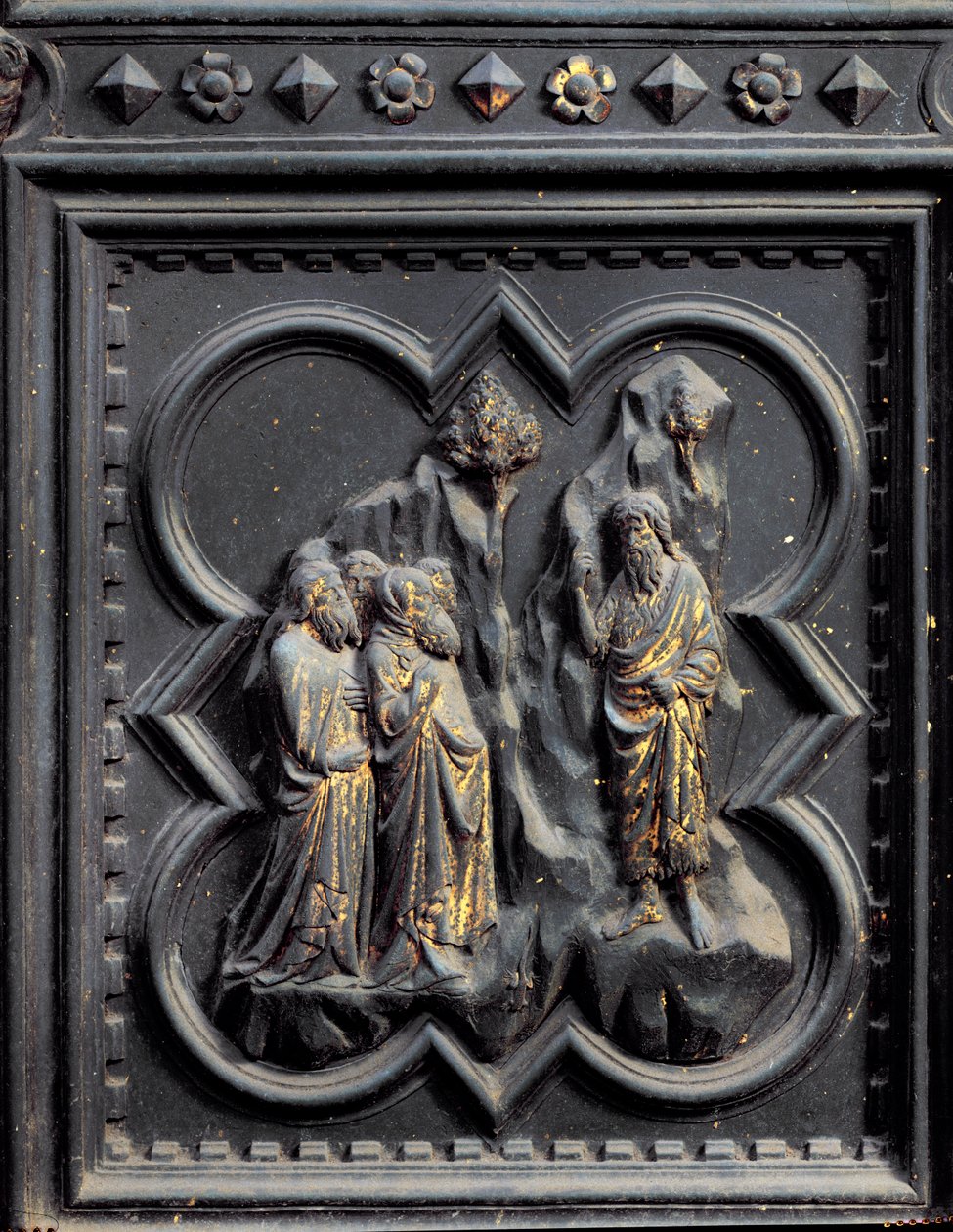 Vaftizci Yahya Ferisilere Vaaz Ediyor, San Giovanni Vaftizhanesinin Güney Kapılarının yedinci paneli, 1336 (bronz) by Andrea Pisano