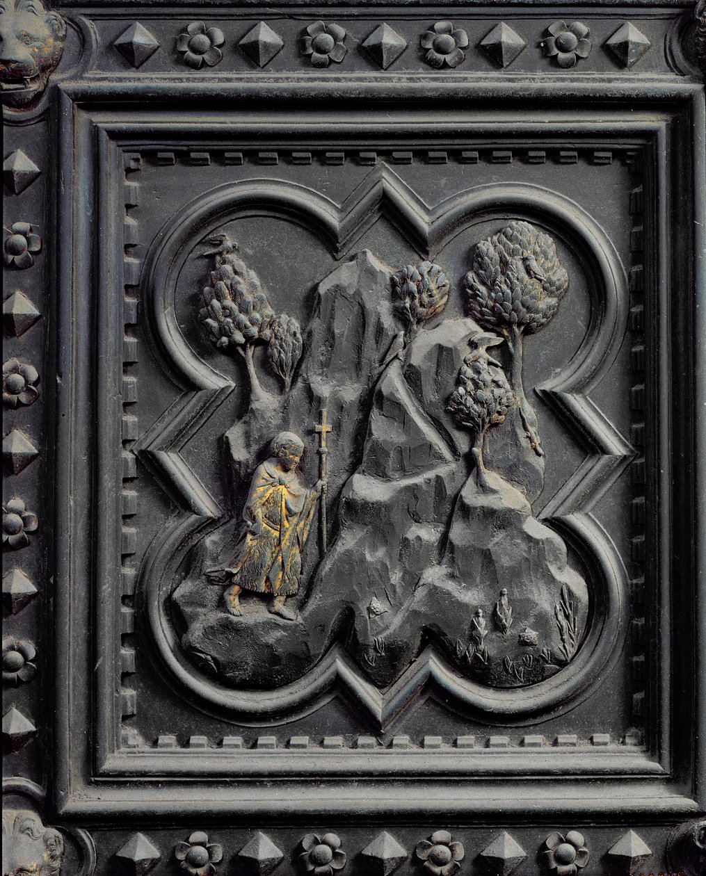 Çölde Bir Çocuk Olarak Vaftizci Yahya, San Giovanni Vaftizhanesinin Güney Kapılarının altıncı paneli, 1336 (bronz) by Andrea Pisano