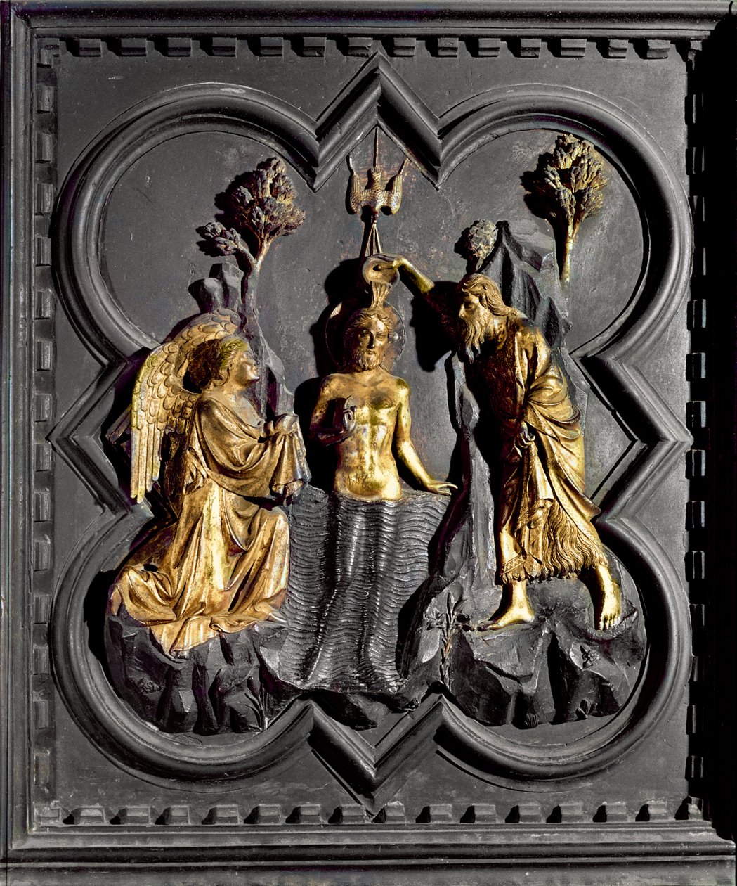 The Baptism of Christ, panel from the south doors of the Baptistry depicting scenes from the life of St. John the Baptist, 1336 (gilt bronze) by Andrea Pisano