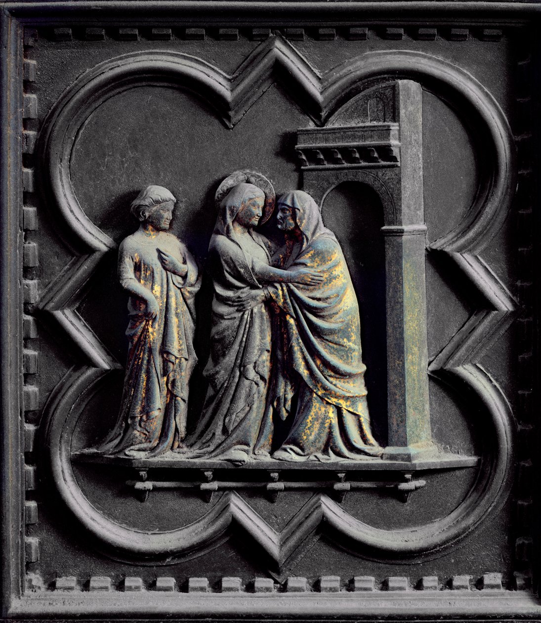 Ziyaret, San Giovanni Vaftizhanesinin Güney Kapılarının üçüncü paneli, 1336 (bronz) by Andrea Pisano