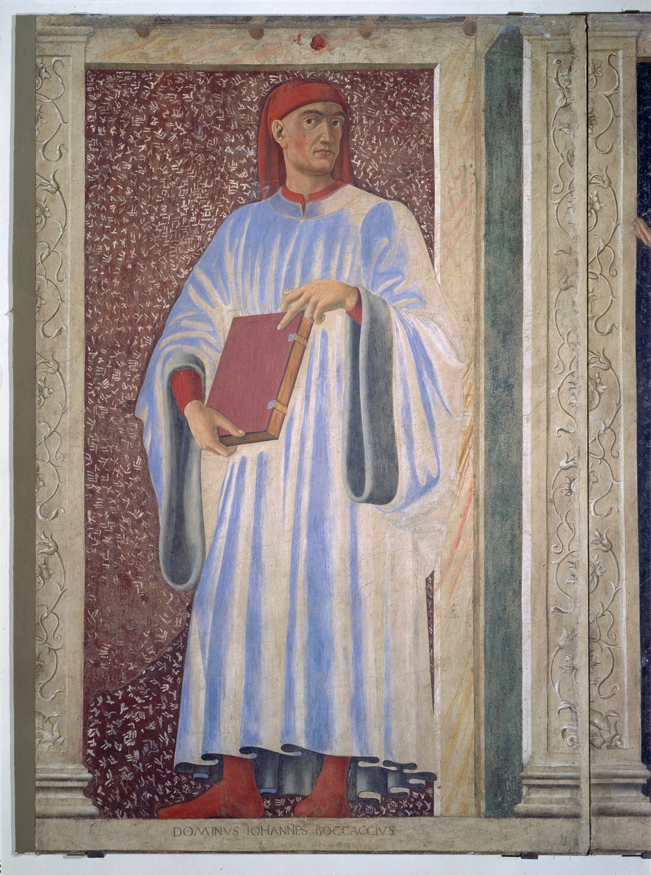 Ünlü erkek ve kadınlardan oluşan Villa Carducci serisinden Giovanni Boccaccio (1313-75), c.1450 (tuval üzerine yerleştirilmiş fresk) by Andrea del Castagno