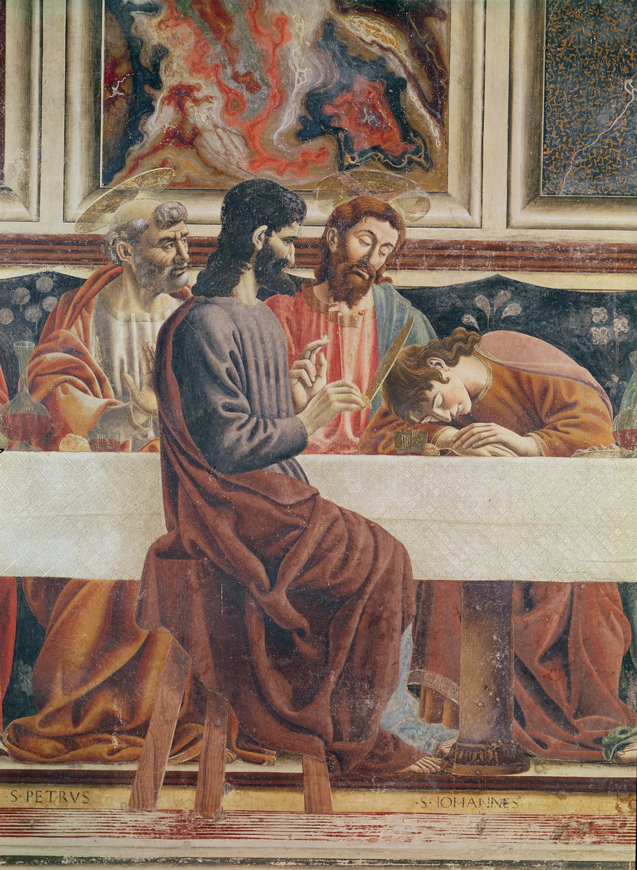 Son Akşam Yemeği, Aziz Yuhanna, Aziz Petrus, İsa ve Yahuda detayı, 1477 (85172 detayı) by Andrea del Castagno