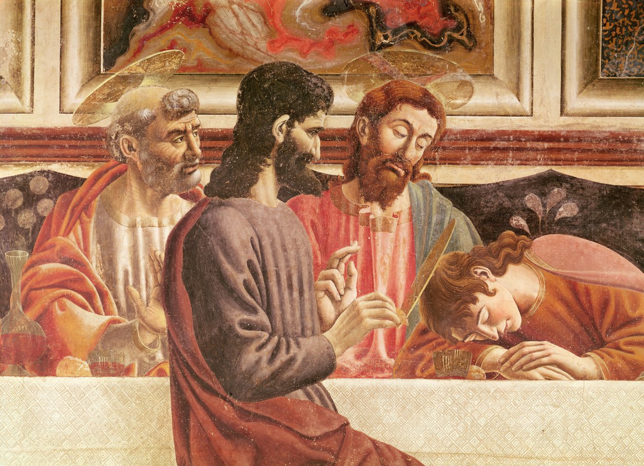 Son Akşam Yemeği, Aziz Yuhanna ve Petrus, İsa ve Yahuda detayı, 1447 (85172 detayı) by Andrea del Castagno