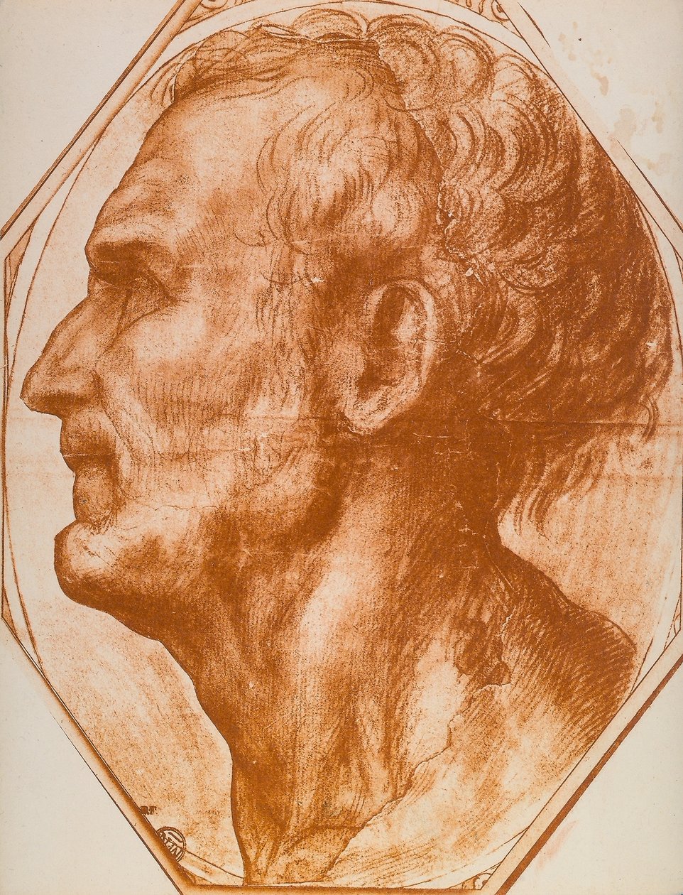 Bir adamın kafasının incelenmesi; resim çizme by Andrea del Sarto