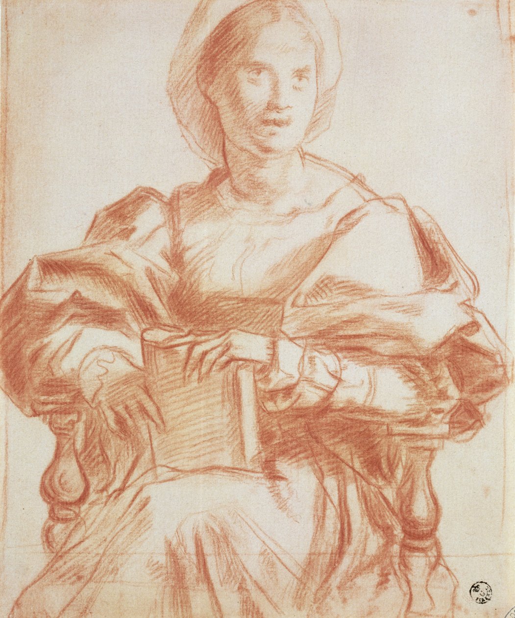 Elinde kitap tutan oturan bir kadının çalışması (kağıt üzerinde tebeşir) by Andrea del Sarto