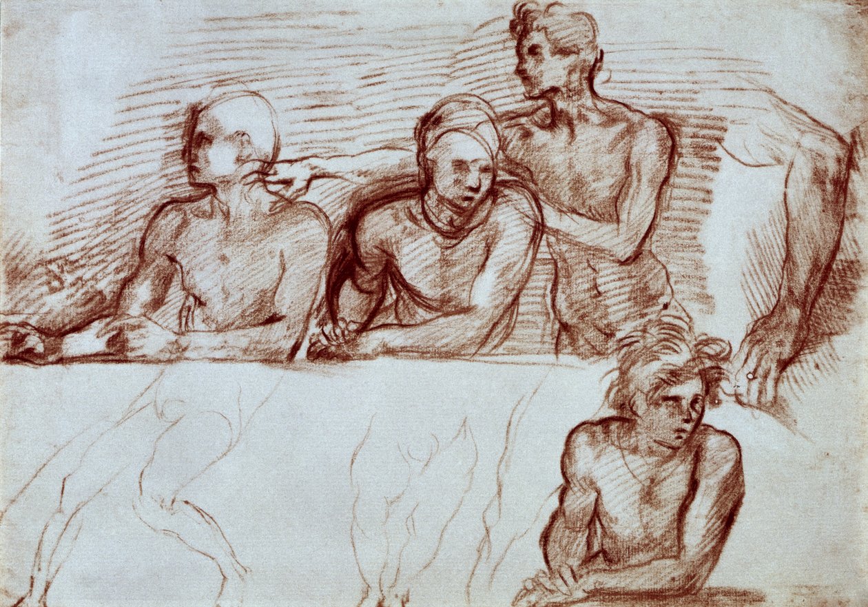 Dört erkek figürünün incelenmesi (tebeşir) by Andrea del Sarto
