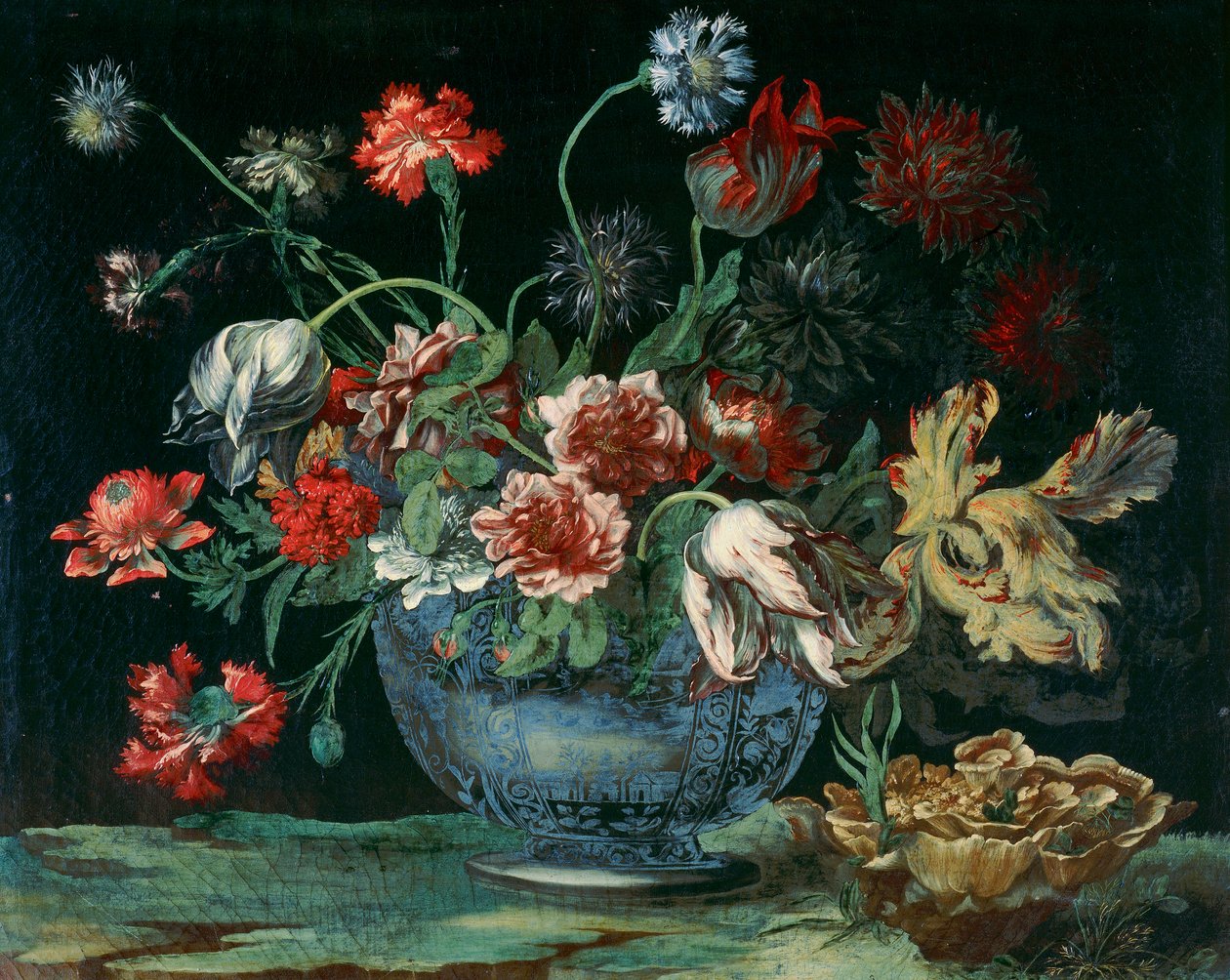 Bir demet çiçek ile Çin porselen havzası by Andrea the Elder Scacciati