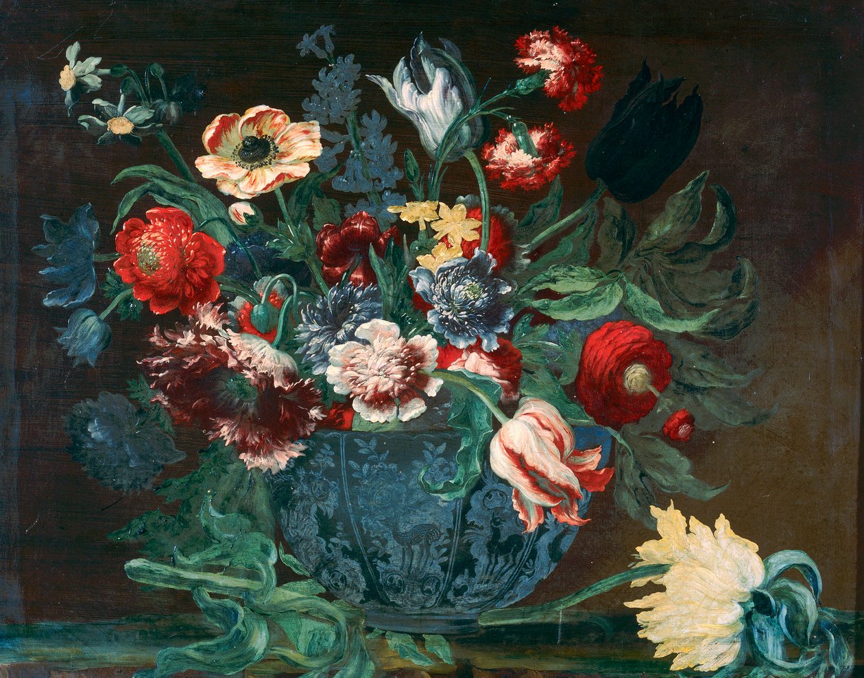 Bir demet çiçek ile Çin porselen havzası by Andrea the Elder Scacciati