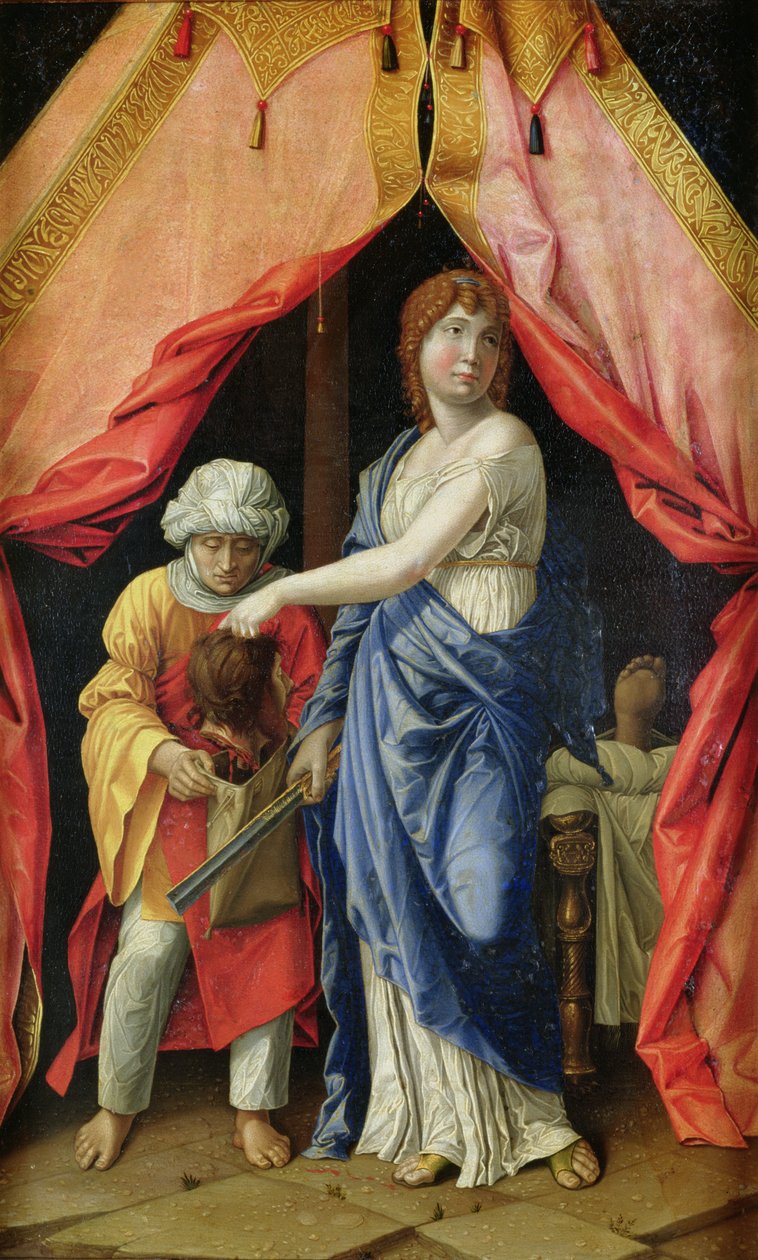 Holofernes Başkanı ile Judith, c.1500 (panelde yağlı boya) by Andrea (after) Mantegna