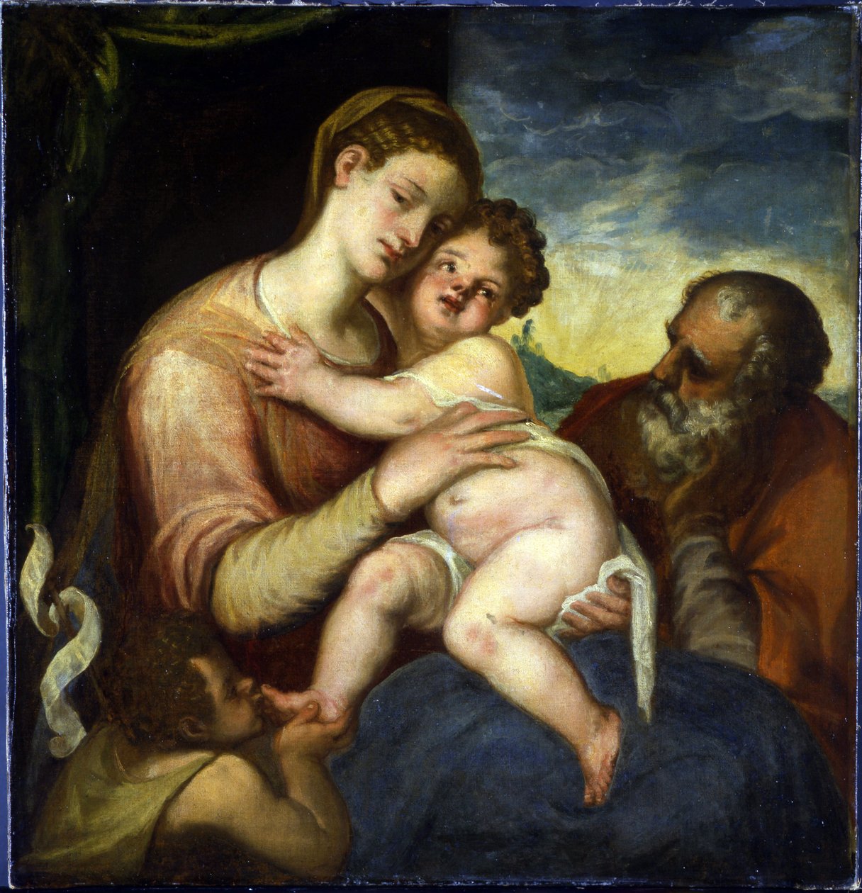 Vaftizci Yahya ile Kutsal Aile par Schiavone, Andrea (yaklaşık 1520-1582). Tuval üzerine yağlı boya, ebat : 98x93, , Prag Kalesi by Andrea Schiavone