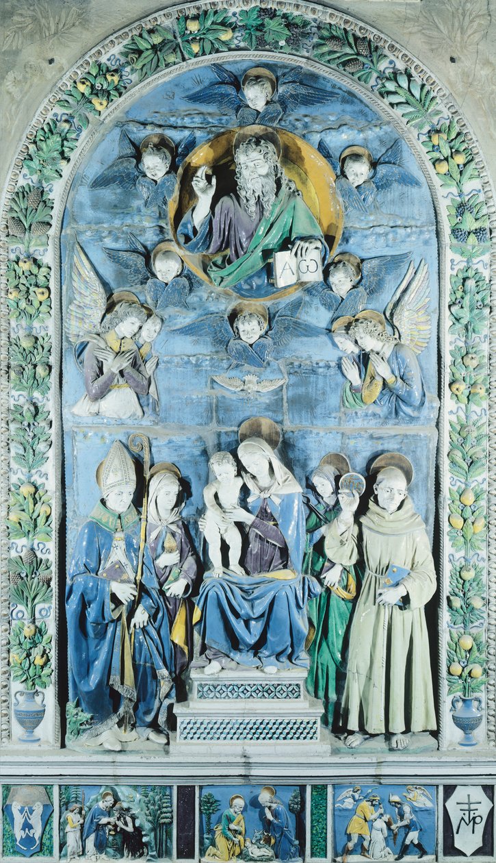 Dört azizli Madonna ve Çocuk, İtalya, Arezzo, Katedral (seramik) by Andrea (workshop of) Della Robbia