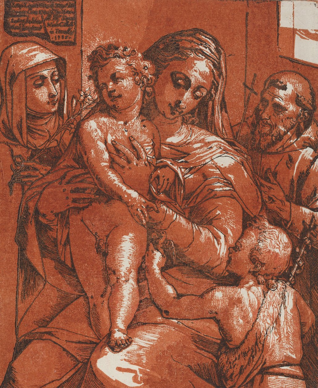 Azizler eşliğinde Madonna ve Çocuk, 1585. by Andrea Andreani