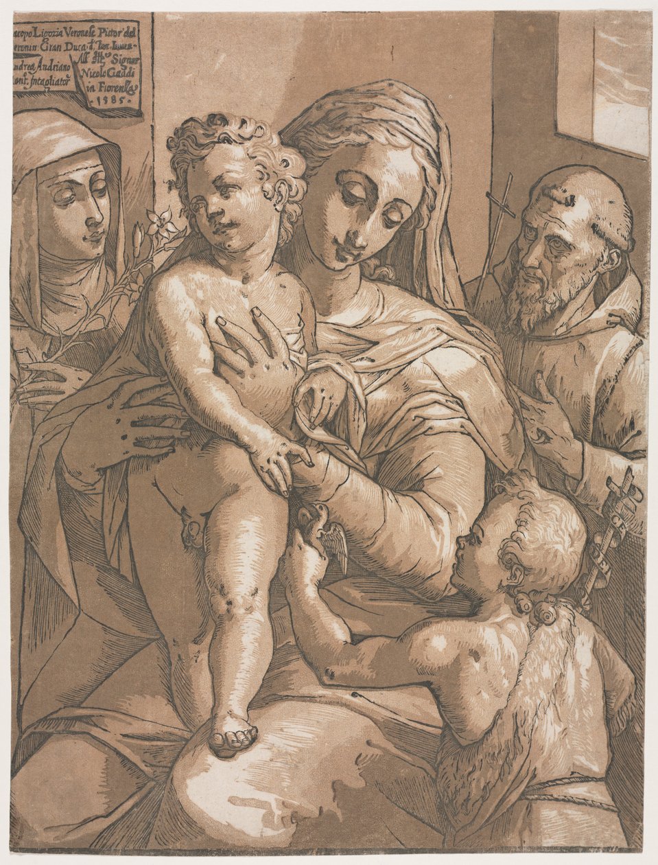 Aziz John ile Bakire ve Çocuk, Sienalı Aziz Catherine ve Aziz Francis, 1585. by Andrea Andreani