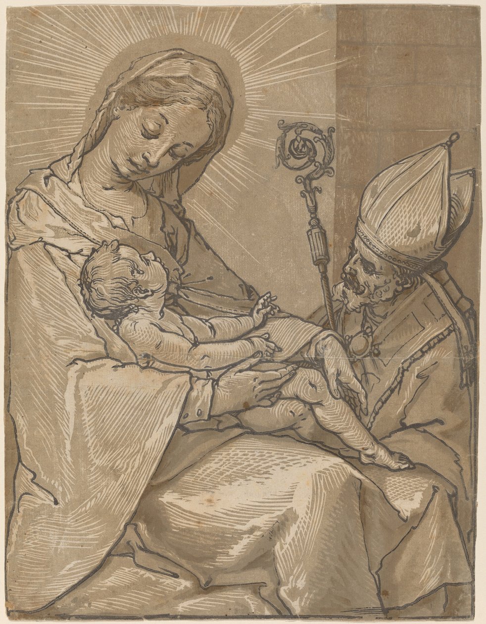 Madonna ve Piskoposlu Çocuk by Andrea Andreani after Alessandro Casolani