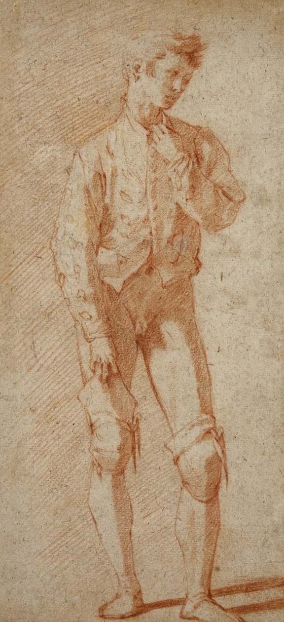 Ayakta Duran, Kısmen Giyinmiş, Çift Ceketli, Çoraplarını Çeken Bir Genç, by Andrea Boscoli