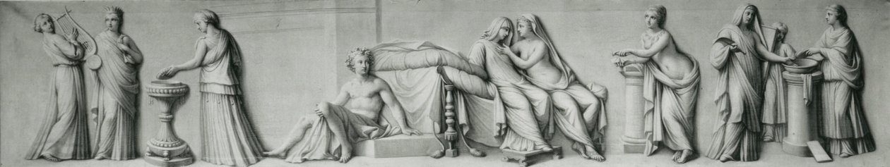 Aldobrandini Evliliğine dayanan sahneleri tasvir eden bir grisaille paneli by Andrea Casali