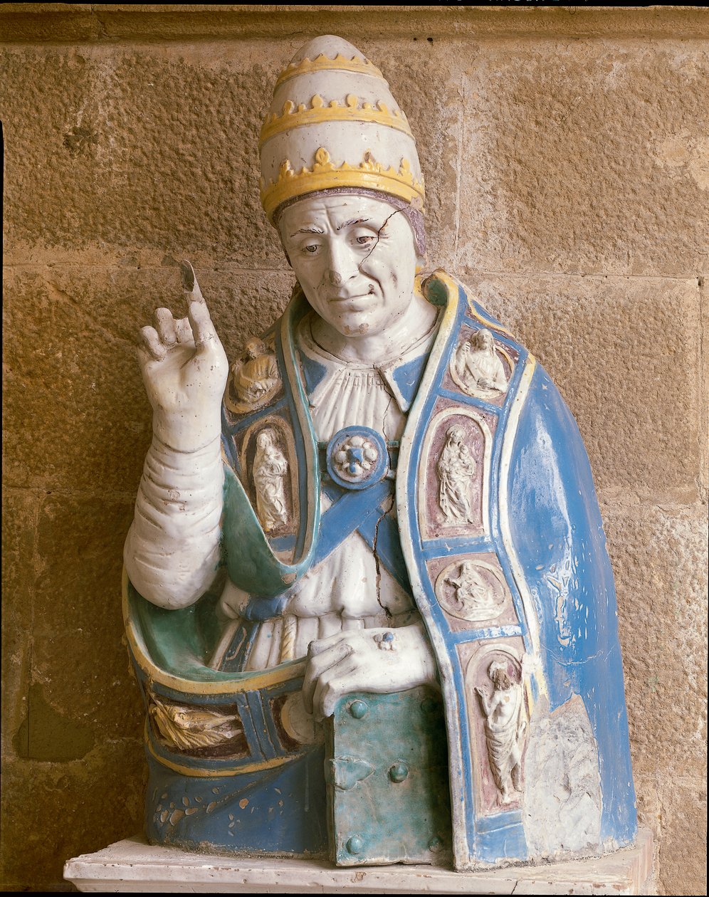 San Lino büstü (polikrom sırlı pişmiş toprak) by Andrea Della Robbia